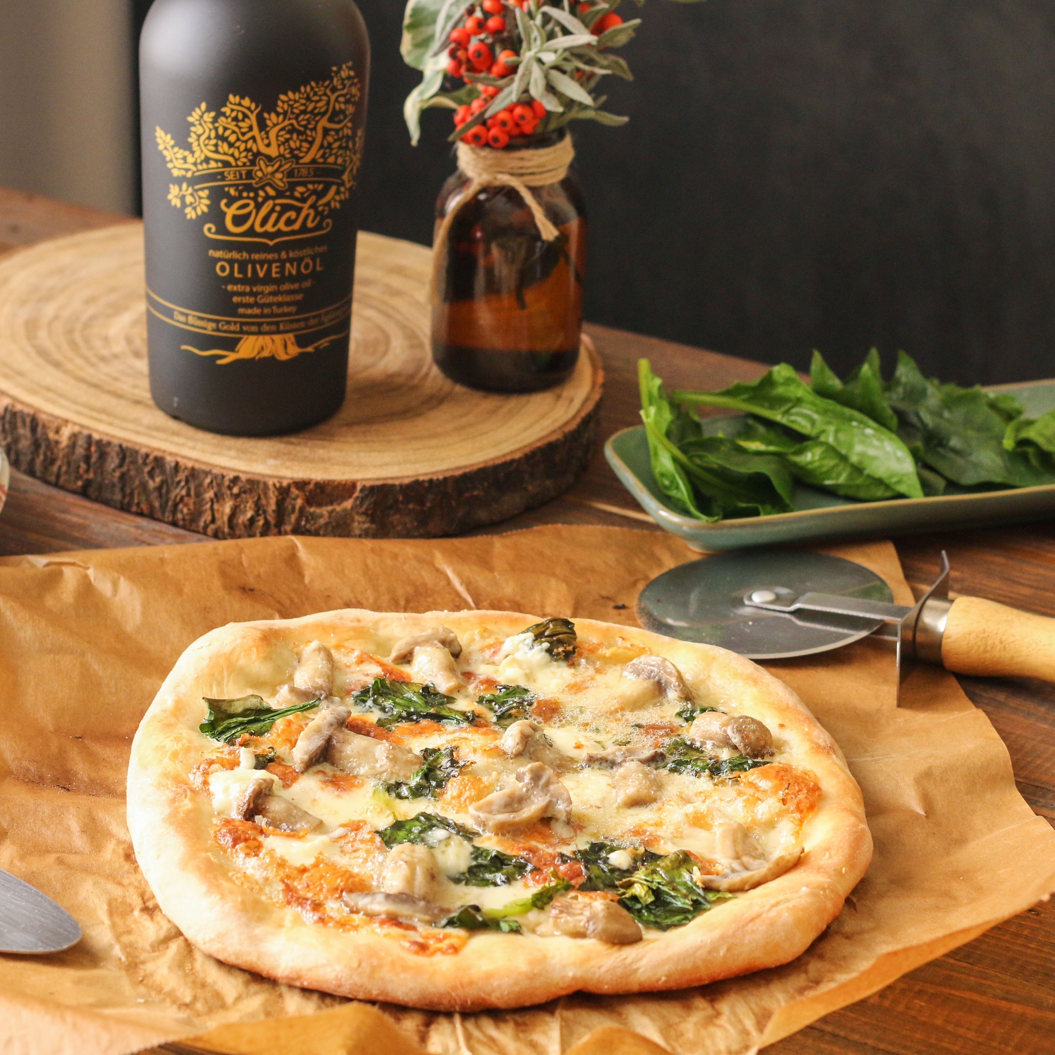 Traumhafte Spinat-Pilz-Pizza