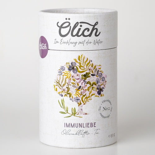 Dose Ölich Immunliebe Olivenblatt-Tee mit floralem Baummotiv